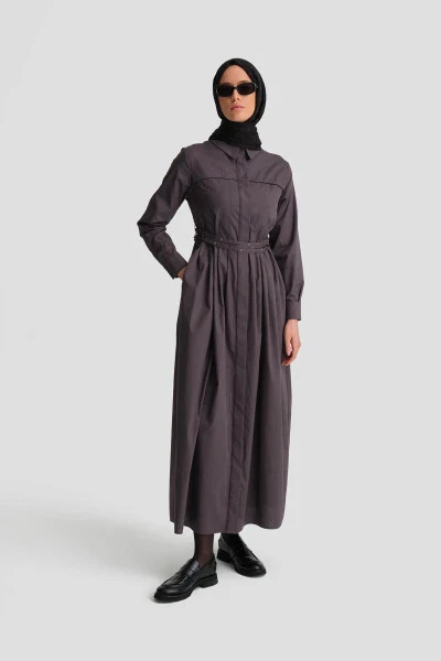 Armine Cotton Dress with Cross Belt 24K9903, Anthracite - 7