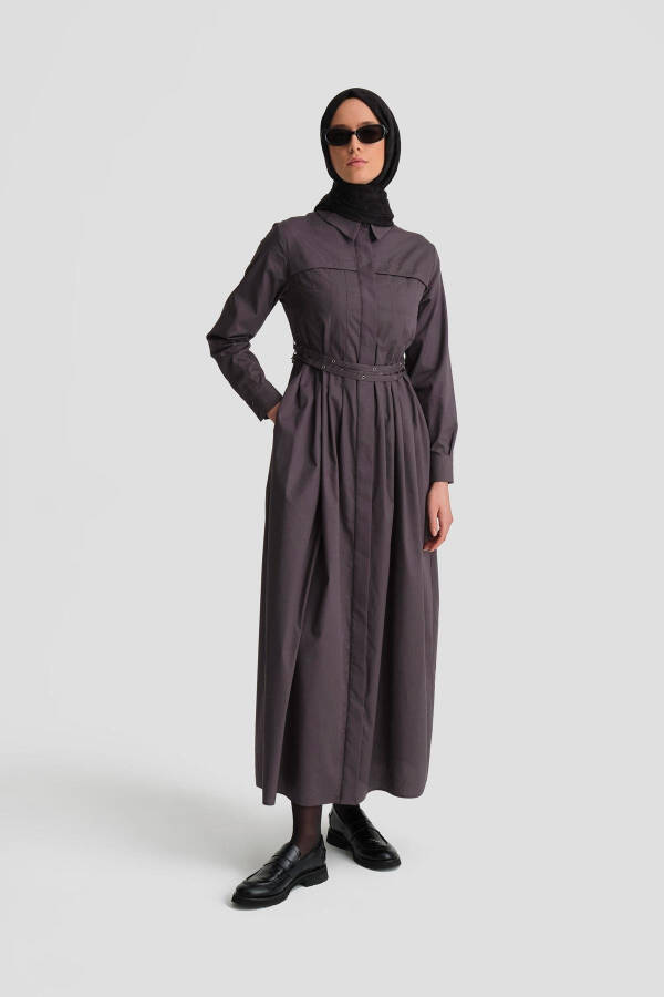Armine Cotton Dress with Cross Belt 24K9903, Anthracite - 7