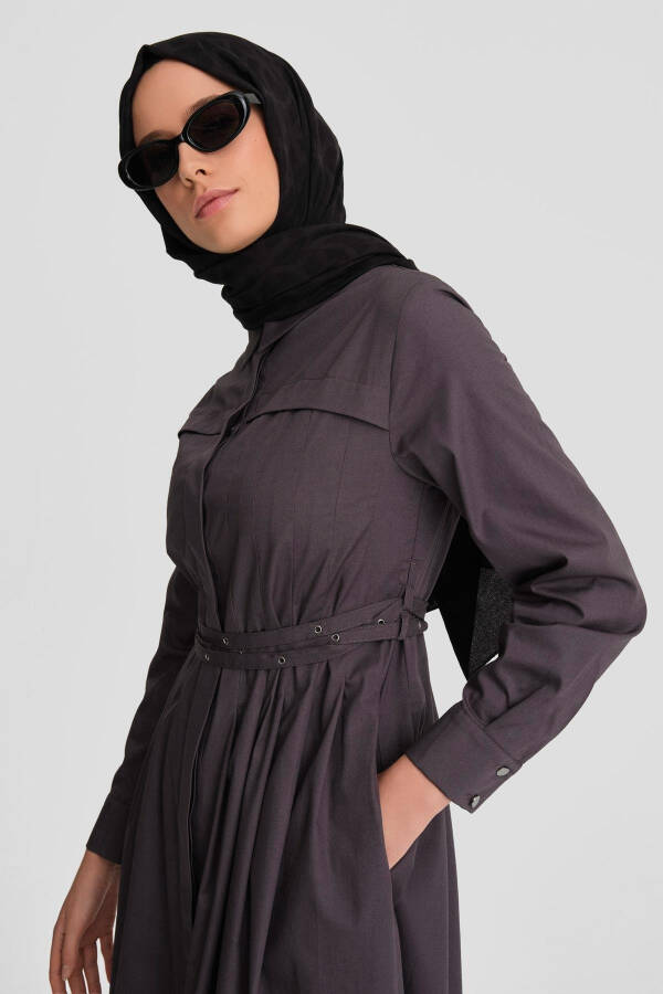 Armine Cotton Dress with Cross Belt 24K9903, Anthracite - 9