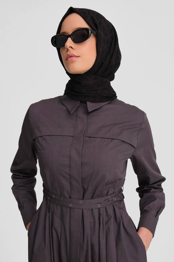 Armine Cotton Dress with Cross Belt 24K9903, Anthracite - 10