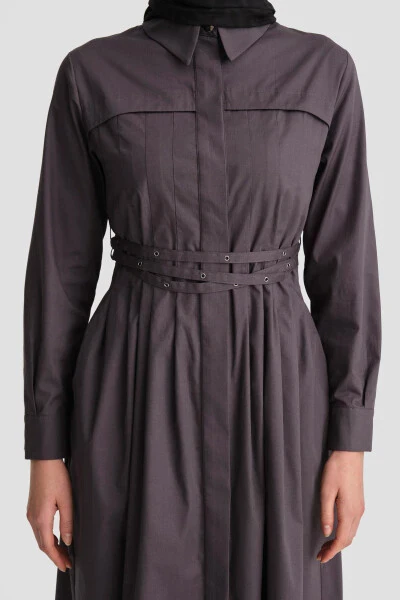 Armine Cotton Dress with Cross Belt 24K9903, Anthracite - 11