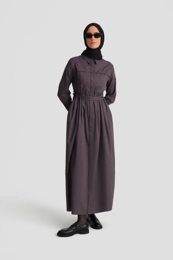 Armine Cotton Dress with Cross Belt 24K9903, Anthracite - 2
