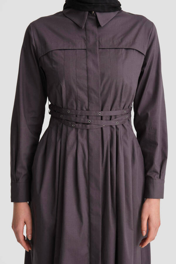 Armine Cotton Dress with Cross Belt 24K9903, Anthracite - 5