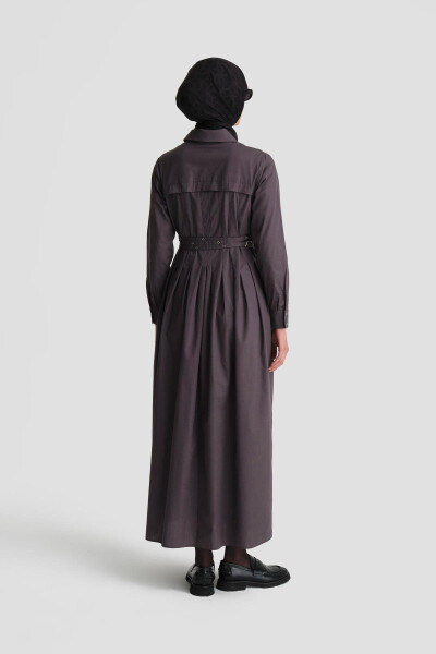 Armine Cotton Dress with Cross Belt 24K9903, Anthracite - 6