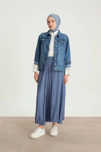 Armine Crinkle Look Pleated Skirt 24Yd5601 Midnight Blue - ARMINE (1)