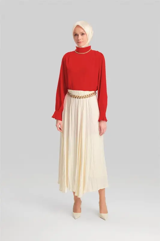 Armine Crinkled Look Pleated Skirt 24Yd5601 Ecru - 1