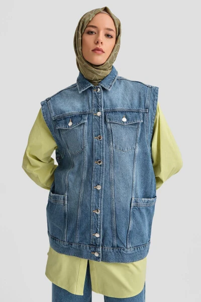 Armine Denim Yelek 24Kd3414 Açık Mavi - 3