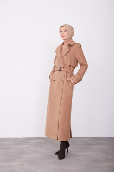 Armine Double-Breasted Coat with Epaulettes 23K8613 Camel - 6