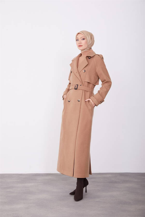 Armine Double-Breasted Coat with Epaulettes 23K8613 Camel - 6