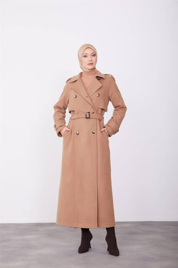 Armine Double-Breasted Coat with Epaulettes 23K8613 Camel - 7
