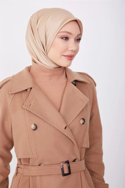 Armine Double-Breasted Coat with Epaulettes 23K8613 Camel - 8