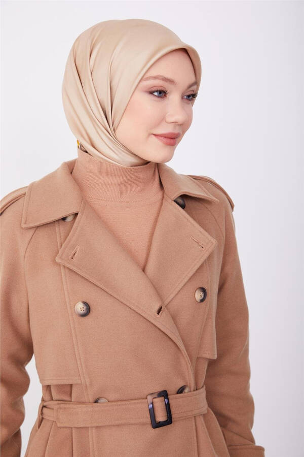 Armine Double-Breasted Coat with Epaulettes 23K8613 Camel - 8