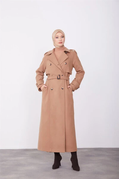 Armine Double-Breasted Coat with Epaulettes 23K8613 Camel - ARMINE (1)