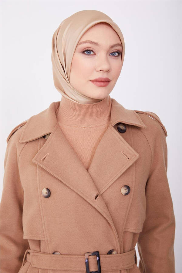 Armine Double-Breasted Coat with Epaulettes 23K8613 Camel - 4
