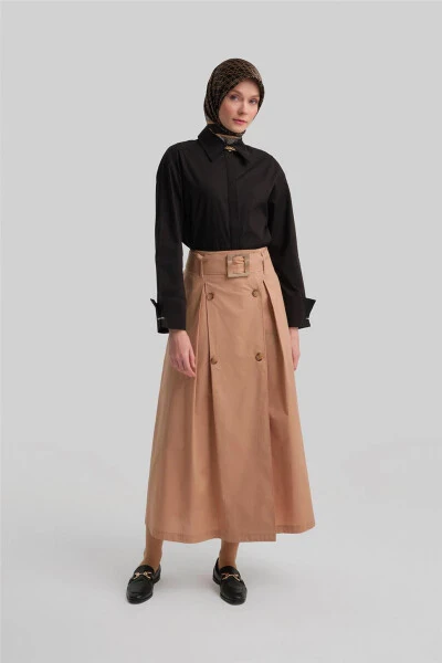 Armine Double Button Cotton Skirt 24Y1601 Camel - ARMINE
