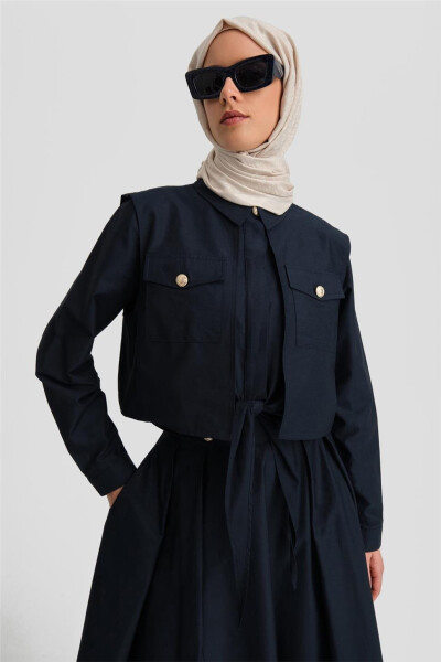 Armine dress with front tie, code 24K6817, navy blue. - 2