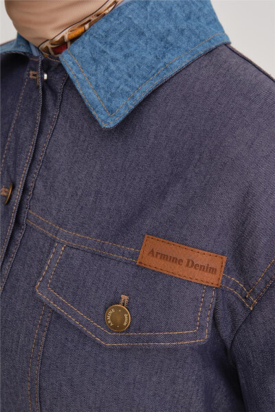 Armine Elastik Belli Denim Ko'ylagi 24Y5408 Ko'k - 5