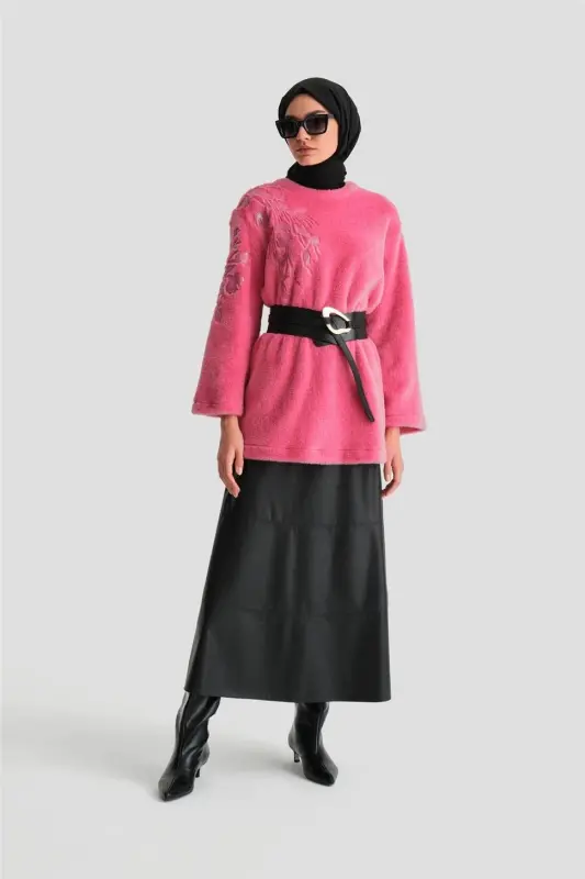 Armine Embroidered Detail Plush Tunic 24K4304 Pink - ARMINE