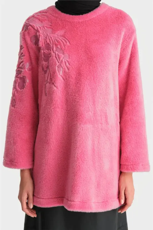 Armine Embroidered Detail Plush Tunic 24K4304 Pink - 6