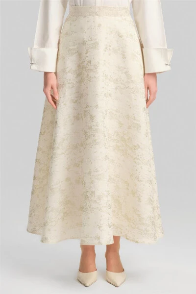 Armine Fayl bilan bezatilgan, tilla bilan bezatilgan yubka 24Y1633 Bej - 3