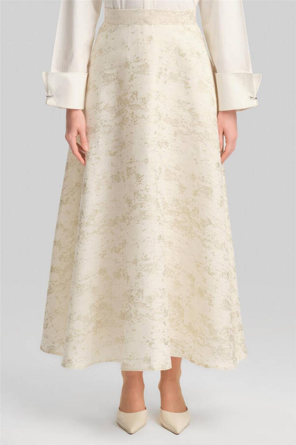 Armine Fayl bilan bezatilgan, tilla bilan bezatilgan yubka 24Y1633 Bej - 3