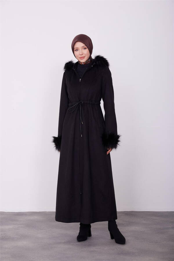 Armine Fur Collar and Hood Coat 23K8617 Black - 8