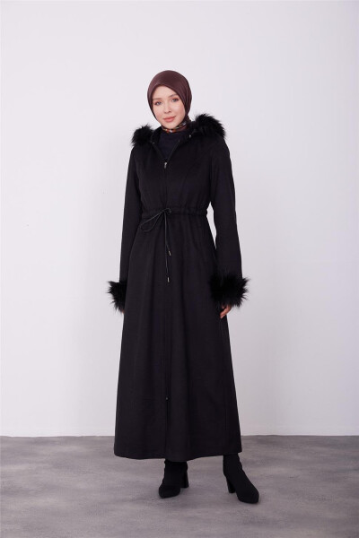 Armine Fur Collar and Hood Coat 23K8617 Black - 3