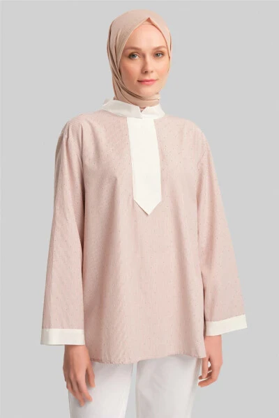 Armine Grograin and Stone Striped Shirt 24Y3556 Camel - 3