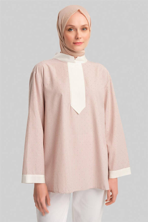 Armine Grograin and Stone Striped Shirt 24Y3556 Camel - 3