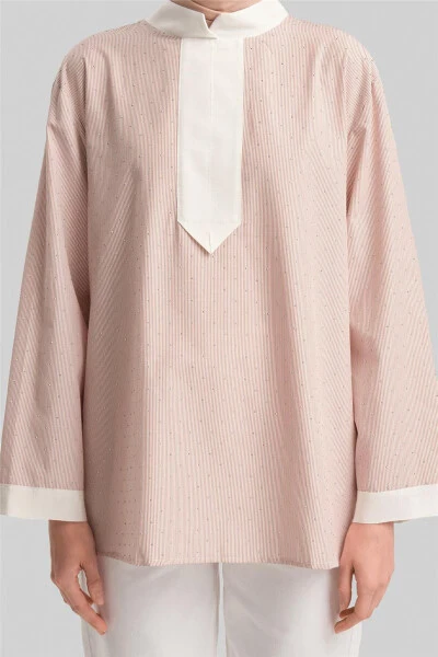 Armine Grograin and Stone Striped Shirt 24Y3556 Camel - 5