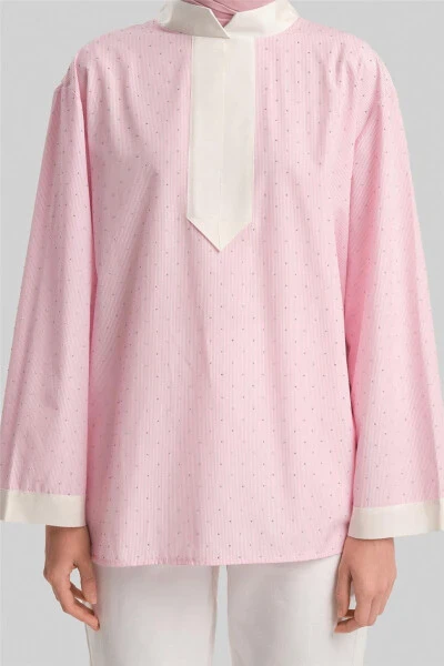 Armine Grograin and Stone Striped Shirt 24Y3556 Pink - 5