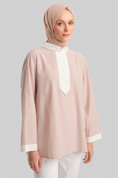 Armine Grograin va Toshlar bilan chiziqli Ko'ylak 24Y3556 Camel - ARMINE