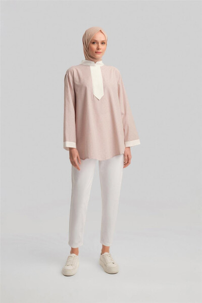 Armine Grograin va Toshlar bilan chiziqli Ko'ylak 24Y3556 Camel - ARMINE (1)
