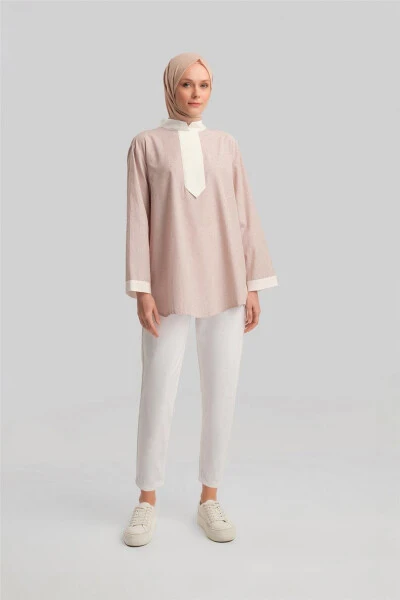 Armine Grograin va Toshlar bilan chiziqli Ko'ylak 24Y3556 Camel - ARMINE (1)