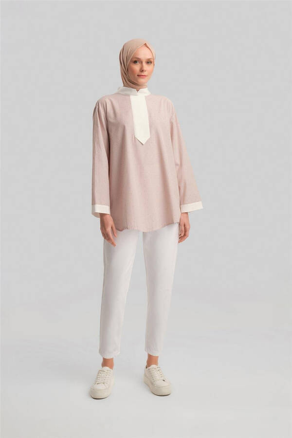 Armine Grograin va Toshlar bilan chiziqli Ko'ylak 24Y3556 Camel - 2