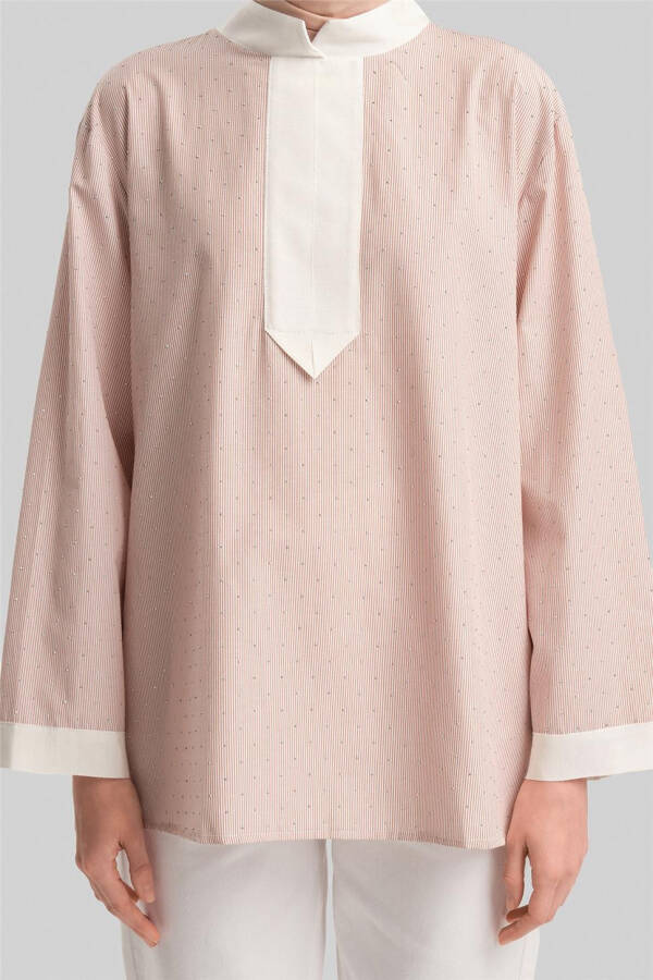 Armine Grograin va Toshlar bilan chiziqli Ko'ylak 24Y3556 Camel - 5