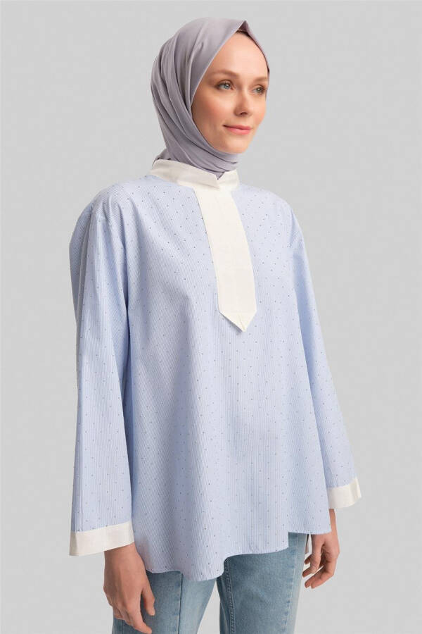 Armine Grogrenli Ve Taşlı Çizgili Gömlek 24Y3556 Mavi - 4