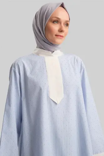Armine Grogrenli ve Taşlı Çizgili Gömlek 24Y3556 Mavi - 1