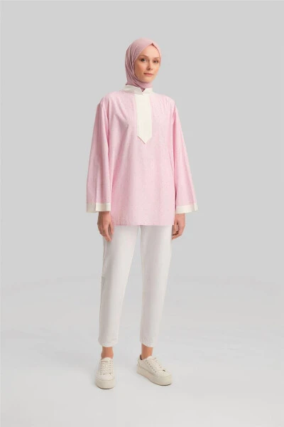 Armine Grogrenli Ve Taşlı Çizgili Gömlek 24Y3556 Pembe - 1