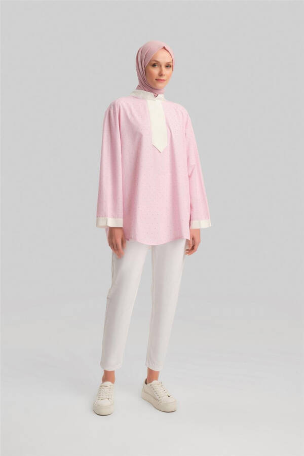 Armine Grogrenli Ve Taşlı Çizgili Gömlek 24Y3556 Pembe - 2
