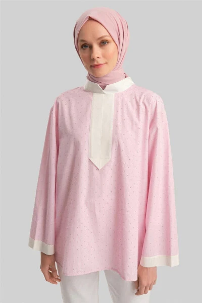 Armine Grogrenli Ve Taşlı Çizgili Gömlek 24Y3556 Pembe - 3