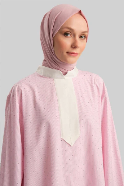 Armine Grogrenli Ve Taşlı Çizgili Gömlek 24Y3556 Pembe - 4