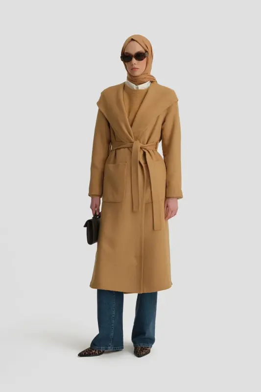 Armine Handmade Hooded Coat 24K8109 Camel - ARMINE