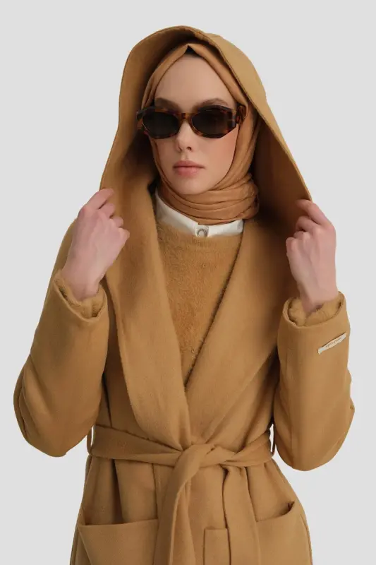 Armine Handmade Hooded Coat 24K8109 Camel - 4