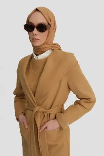 Armine Handmade Kapüşonli Manto 24K8109 Camel - 3