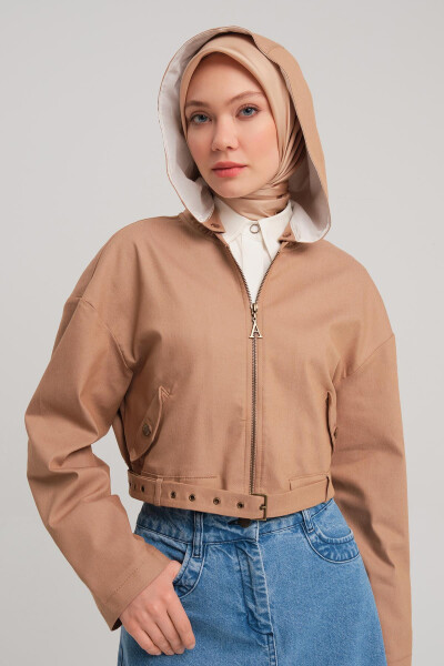 Armine Hooded & Belted Cotton Jacket 24Y5406 Camel - 8