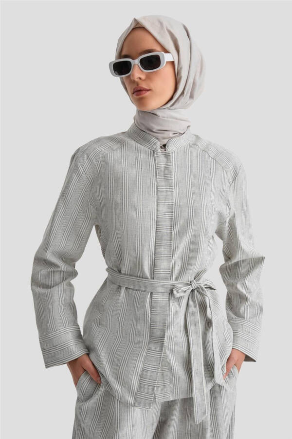 Armine Kalın Çizgili Pamuk Takım 24K6853 İndigo - 8