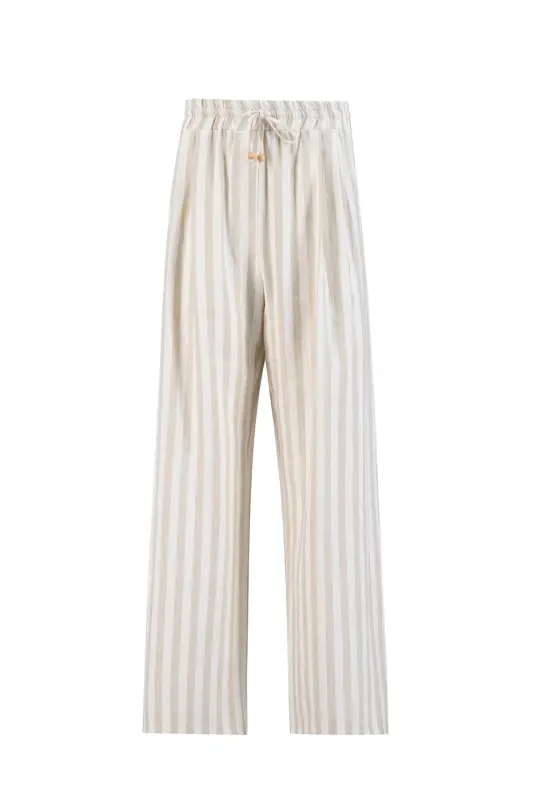 Armine Kalın Çizgili Pamuk Takım 24K6853 Bej - 2