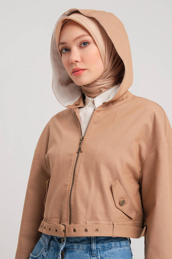 Armine Kaputli va Kamarli Paxta Ko'ylagi 24Y5406 Camel - 10