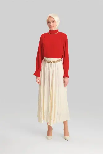 Armine Kırışık Görünümlü Pileli Etek 24Yd5601 Ekru 